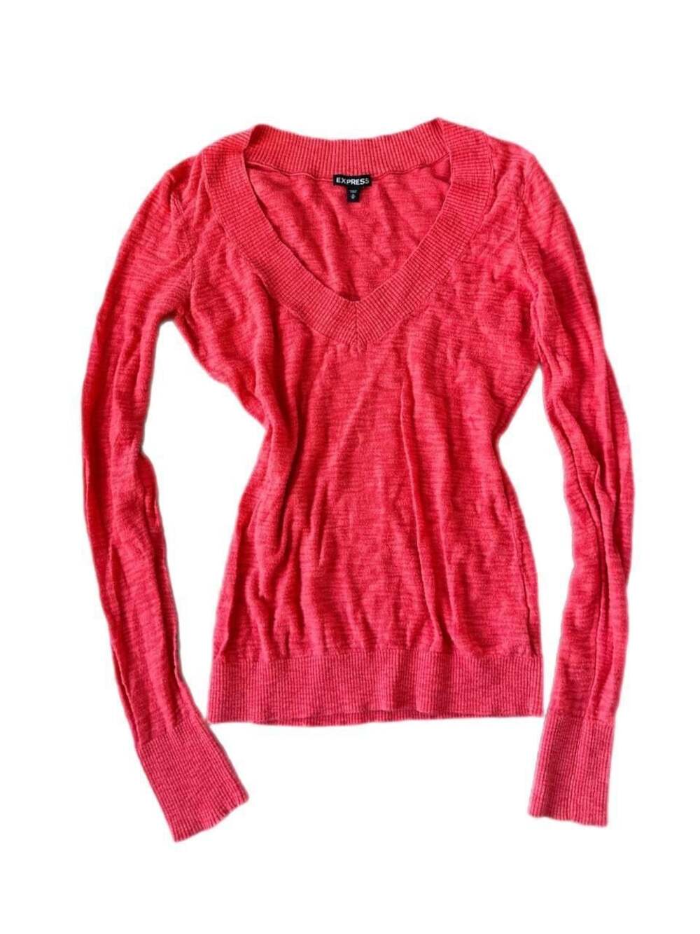 Y2K Express Reddish‑Pink Deep V‑Neck Long Sleeve Top – Size M